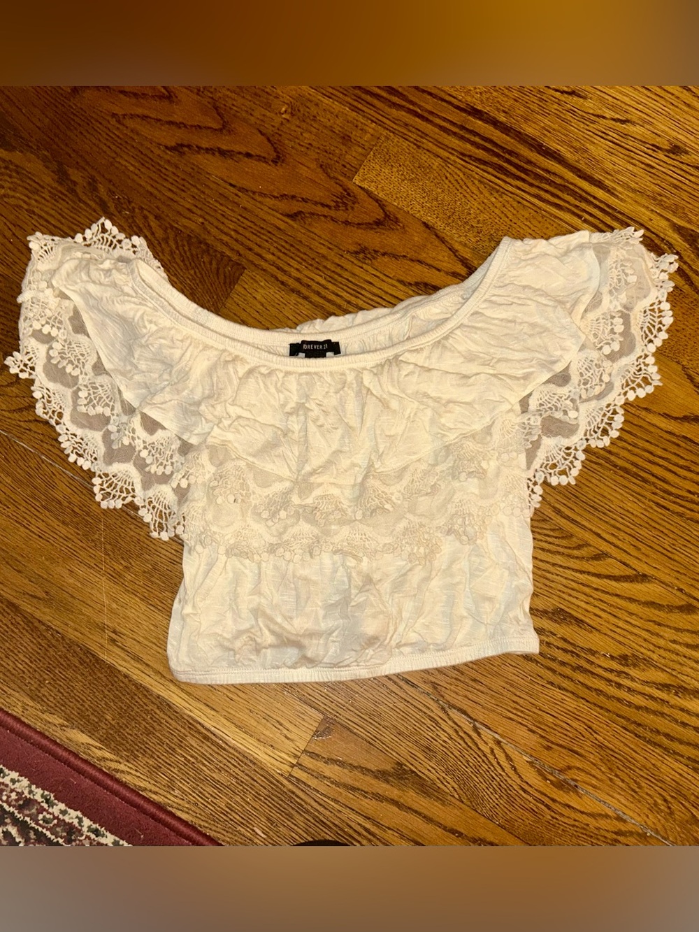 Ivory Lace Embroidered Off Shoulder Crop Top